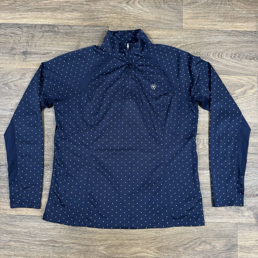 Ariat Tek Heat Series Women L 1/4 Zip Pullover Shirt Top Navy Blue